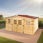 Abri en bois massif 12m² – madriers 28mm + couverture plaques ondulées - Habrita