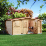 Abri en bois massif 12m² – madriers 28mm + couverture plaques ondulées - Habrita