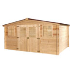 Abri en bois massif 12m² – madriers 28mm + couverture plaques ondulées - Habrita