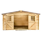 Abri en bois massif 12m² – madriers 28mm + couverture plaques ondulées - Habrita
