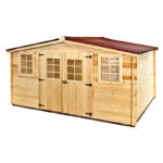 Abri en bois massif 12m² – madriers 28mm + couverture plaques ondulées - Habrita