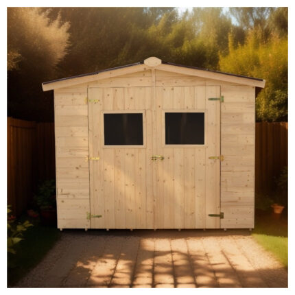 Abri en bois massif 5,76m² Habrita – panneaux 16mm + plancher + couverture plaques ondulées