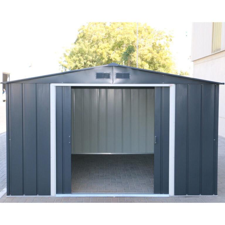 Abri en métal parois hautes anthracite Colussus 11,69m² DURAMAX + kit ancrage
