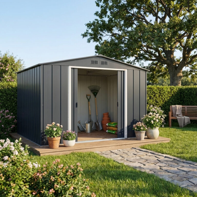 Abri en métal parois hautes anthracite Colussus 7,79m² DURAMAX + kit ancrage