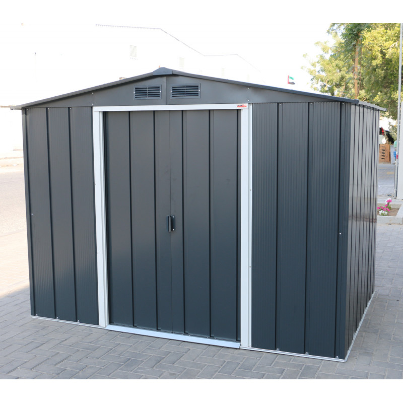 Abri en métal parois hautes anthracite Titan Premium 4,77m² DURAMAX + kit ancrage Abri en métal parois hautes anthracite Titan Premium 4,77m² DURAMAX + kit ancrage