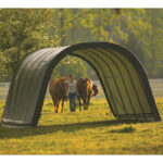 Abri pour animaux démontable 22,6m² à toit arrondi en acier et polyéthylène vert – Shelter Logic