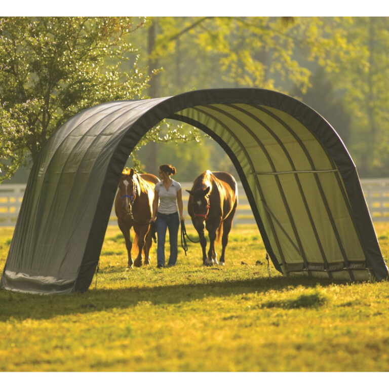 Abri pour animaux démontable 22,6m² à toit arrondi en acier et polyéthylène vert – Shelter Logic