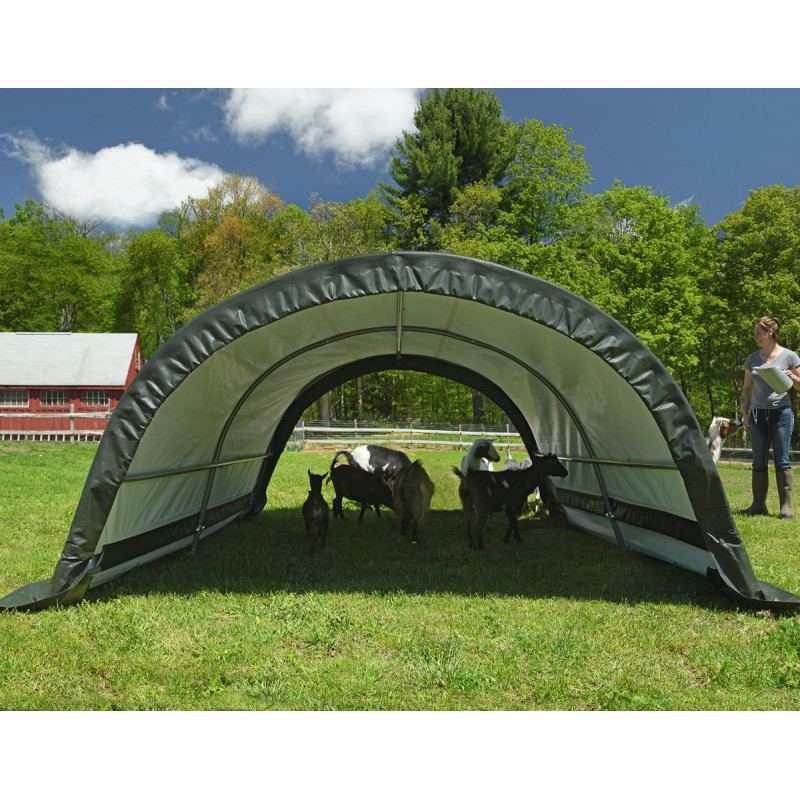 Abri pour animaux démontable 7,8m² en acier et polyéthylène vert – Shelter Logic