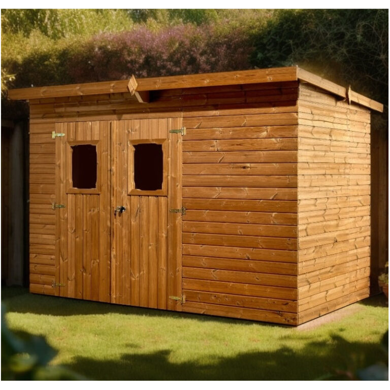 Abri Theora 7,33m² en bois thermo traité et toiture en acier HABRITA
