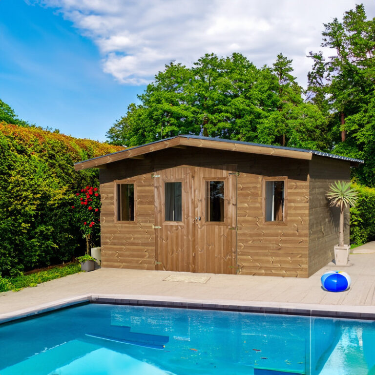 Abri Thermabri 15,14m² en bois thermo traité toiture en acier HABRITA