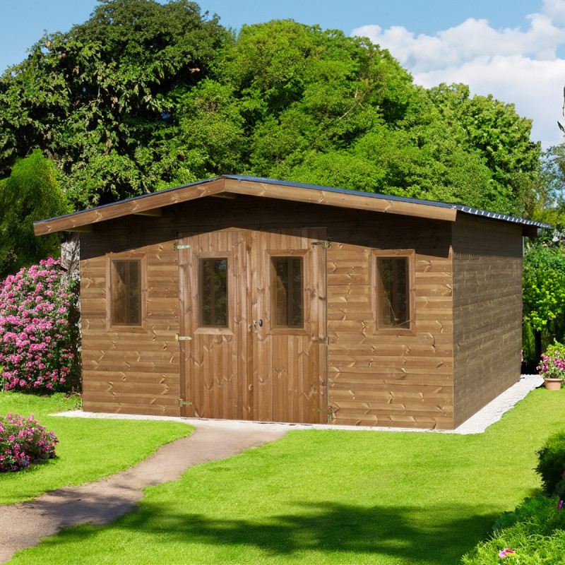 Abri Thermabri 15,14m² en bois thermo traité toiture en acier HABRITA Abri Thermabri 15,14m² en bois thermo traité toiture en acier HABRITA