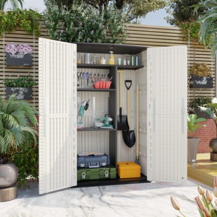 Armoire de jardin SunLife en Polyéthylène Haute Densité 40mm beige - H.202cm - Jôbu