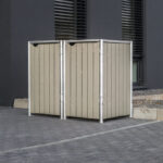 Cache-poubelle 2 compartiments Müllbox en bois traité gris 2x140L – HIDE
