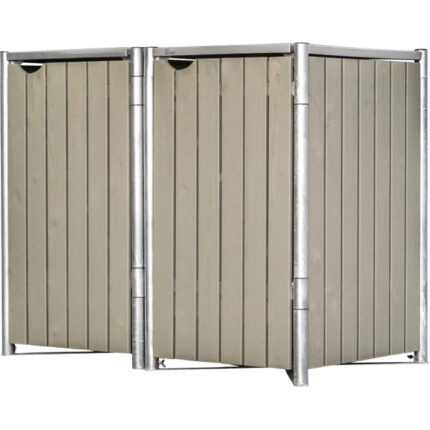 Cache-poubelle 2 compartiments Müllbox en bois traité gris 2x140L – HIDE