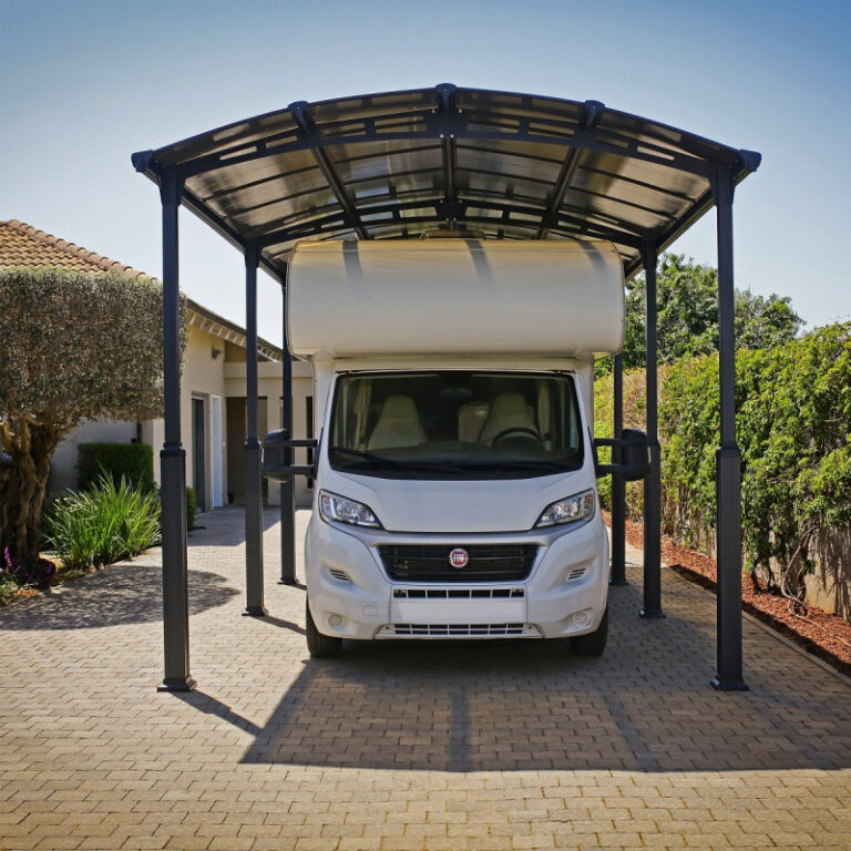 Carport 1 voiture gris aluminium et polycarbonate 31m² Arcadia Alpine 8500 - Auvent