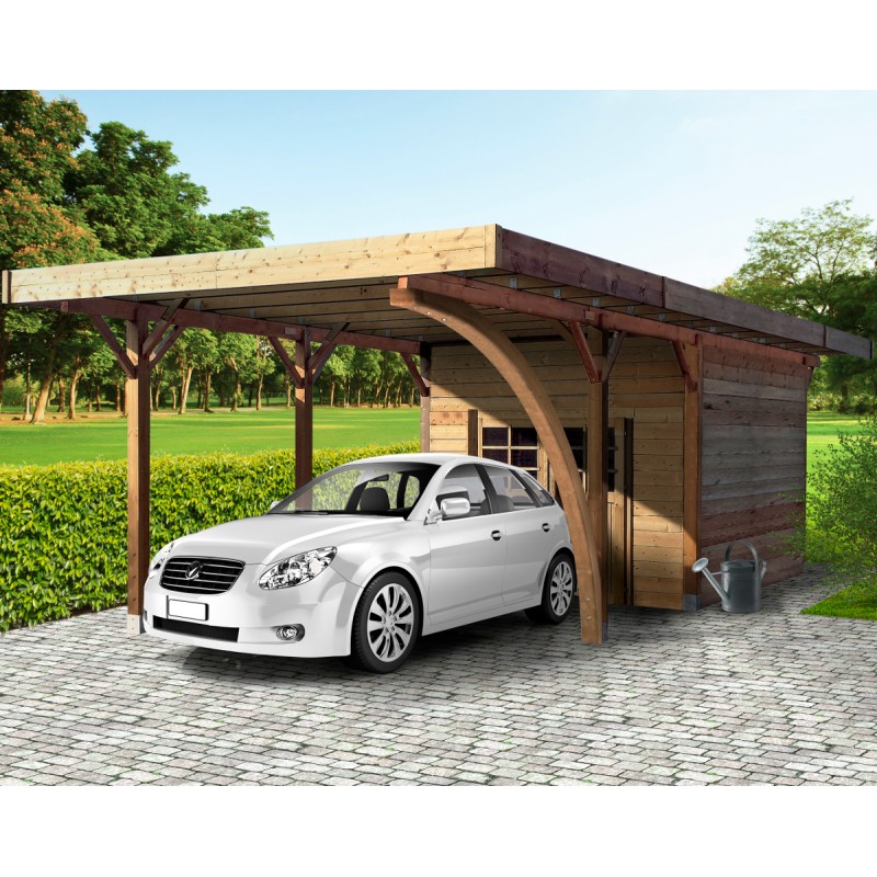 Carport 28m² en bois traité autoclave avec espace de rangement - SOLID