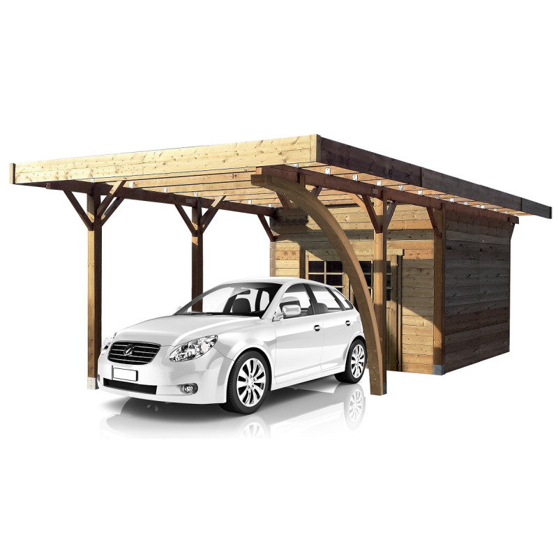 Carport 28m² en bois traité autoclave avec espace de rangement - SOLID