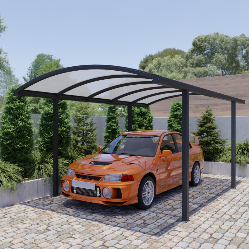Carport 300x600cm en aluminium gris anthracite avec poteaux H210cm LUMINAR - Essency