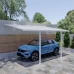Carport adossé 300x500cm en aluminium blanc H280cm avec 2 poteaux MIRABOU - Essency