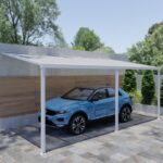 Carport adossé 300x500cm en aluminium blanc H280cm avec 3 poteaux MIRABOU - Essency