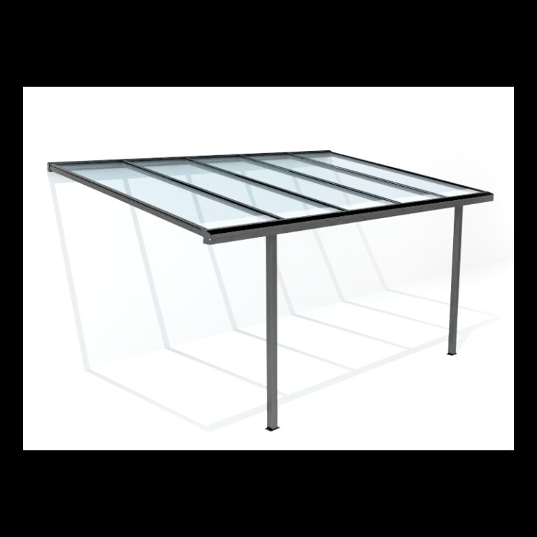 Carport adossé 300x500cm en aluminium gris anthracite H260cm avec 2 poteaux MIRABOU - Essency