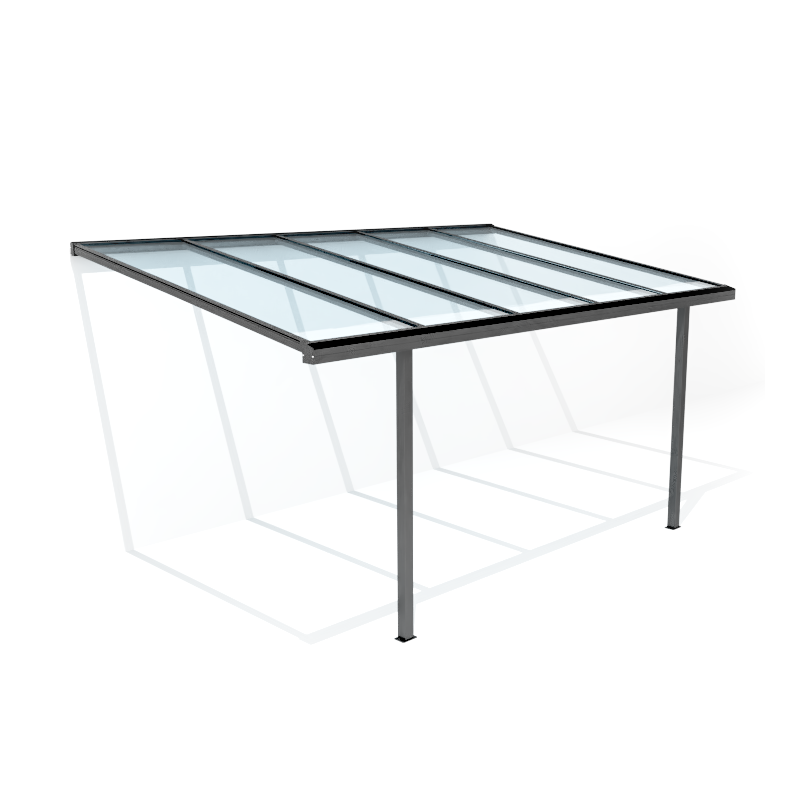 Carport adossé 300x500cm en aluminium gris anthracite H280cm avec 2 poteaux MIRABOU - Essency