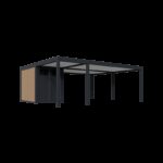 Carport double 30m² en aluminium anthracite et toit en acier avec abri de 6m² - Ombrea