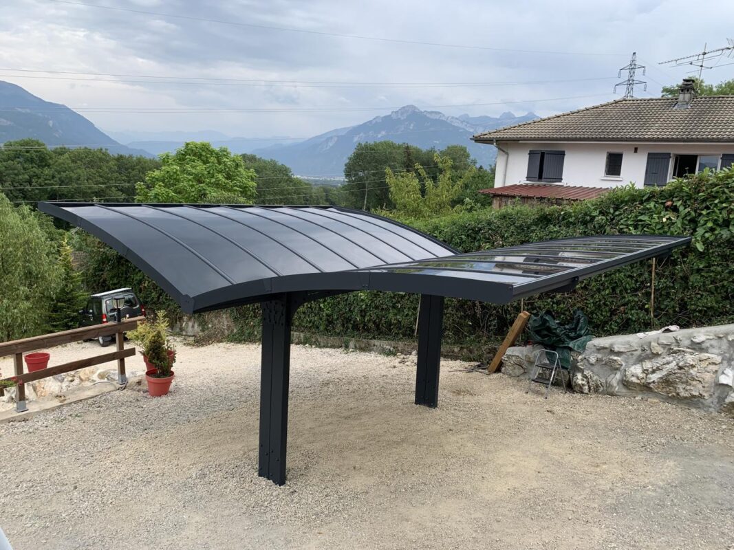 Carport double en alu gris et polycarbonate Arizona Breeze 5000 Palram - Canopia