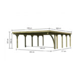 Carport double en bois autoclave 50,9m² avec poteau en arc et toit en PVC gris – KARIBU