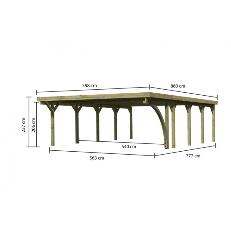 Carport double en bois autoclave 50,9m² avec poteau en arc et toit en PVC gris – KARIBU