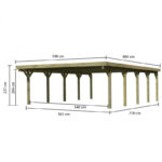 Carport double en bois autoclave 50,9m² et toit en acier – KARIBU