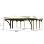 Carport double en bois autoclave 50,9m², toit en acier et deux poteaux en arc – KARIBU