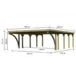 Carport double en bois autoclave 50,9m², toit en PVC gris et deux poteaux en arc – KARIBU