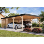 Carport double en bois lamellé-collé 40m² Leimholz 2 – KARIBU