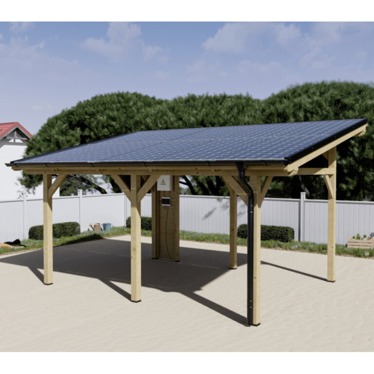 Carport double monopente 16,05m² en bois brut et toit solaire - HABRITA