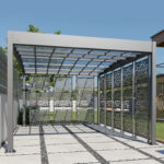 Carport double pente LIBECCIO 16m² en alu anthracite et polycarbonate + 8 panneaux – Trigano