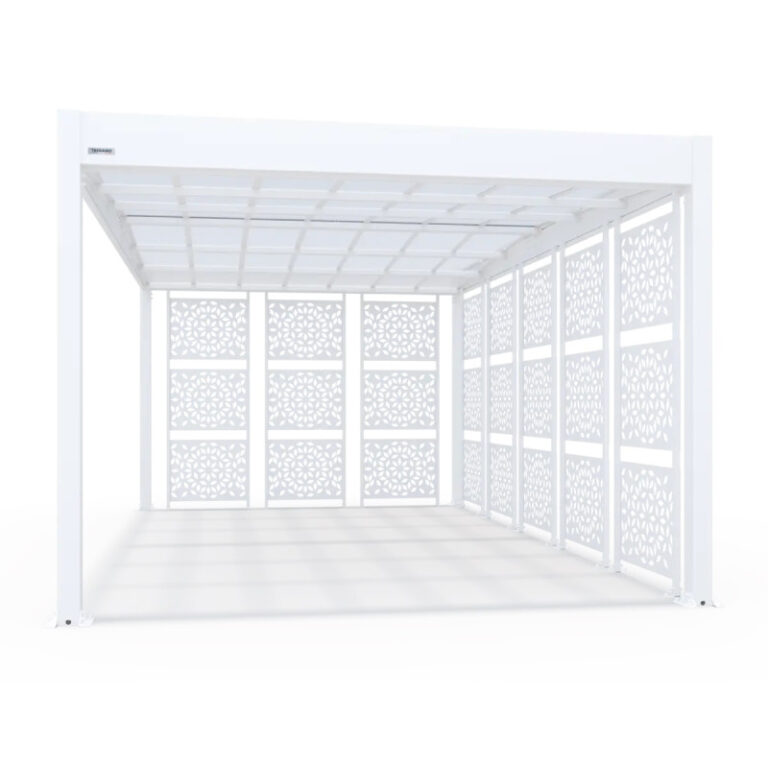 Carport double pente LIBECCIO 16m² en alu blanc et polycarbonate + 8 panneaux – Trigano