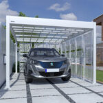 Carport double pente LIBECCIO 16m² en alu blanc et polycarbonate + 8 panneaux – Trigano