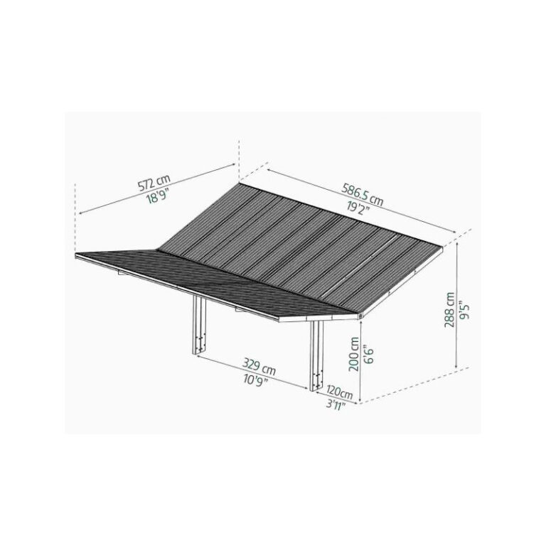 Carport double Sydney Wings 572x586cm en aluminium noir et polycarbonate - Canopia by Palram