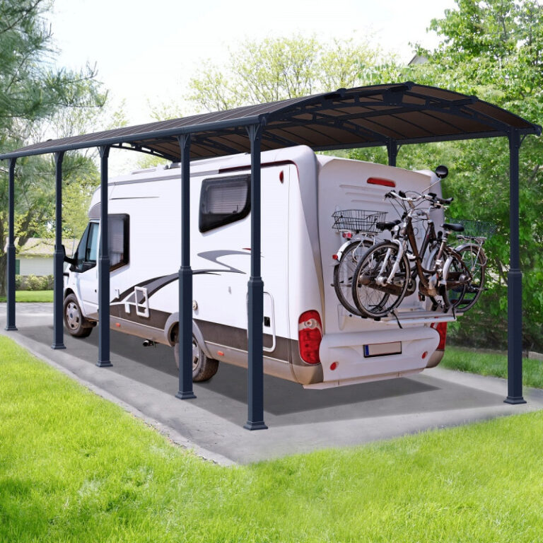 Carport en alu gris et polycarbonate 1 voiture 38,7m² Arcadia Alpine 10600 - Canopia
