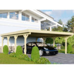 Carport en bois autoclave 40,2m² et toit en acier – KARIBU