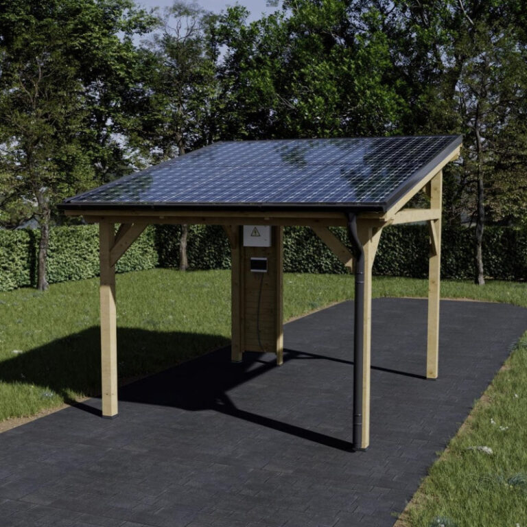 Carport monopente 12,18m² en bois brut et toit solaire - HABRITA