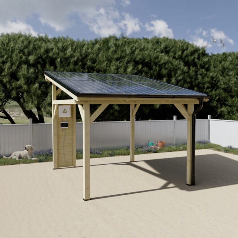Carport monopente 12,18m² en bois brut et toit solaire - HABRITA
