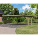 Carport pin autoclave 40,2m² Classic Double 2 + toit acier + 2 arcs Karibu