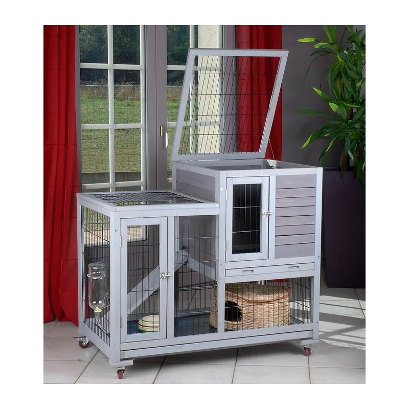 Clapier d’intérieur en bois - L100xP90xH62cm - Restland – Lifland