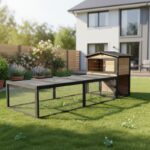 Clapier d'extérieur en bois FSC thermo-traité 101x55x100cm + extension grillagée - Shelty Pet