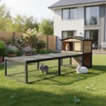 Clapier d'extérieur en bois FSC thermo-traité 101x55x100cm + extension grillagée - Shelty Pet