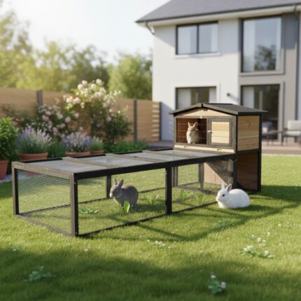Clapier d'extérieur en bois FSC thermo-traité 101x55x100cm + extension grillagée - Shelty Pet