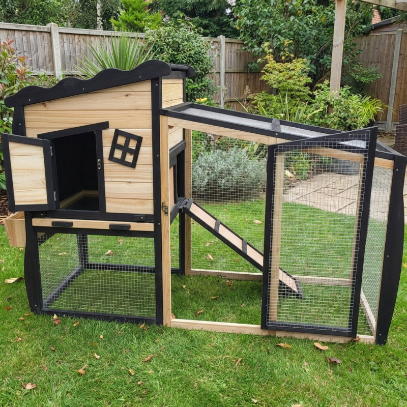 Clapier d'extérieur en bois FSC thermo-traité avec doublure chaude 153x64,5x103,5cm - Shelty Pet