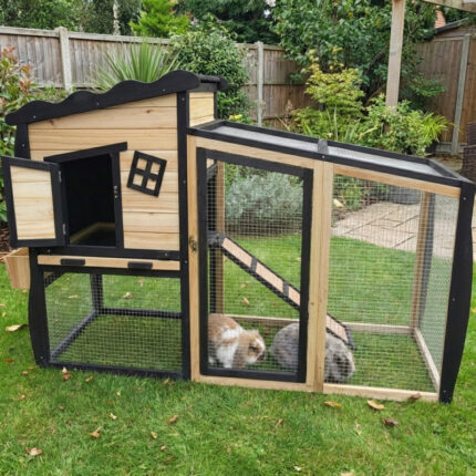 Clapier d'extérieur en bois FSC thermo-traité avec doublure chaude 153x64,5x103,5cm - Shelty Pet